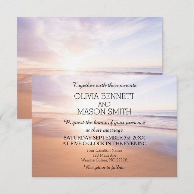 Modern Tropiskt Beach Sea Bröllop-kort för vattenf Inbjudningar (Fram/baksida)