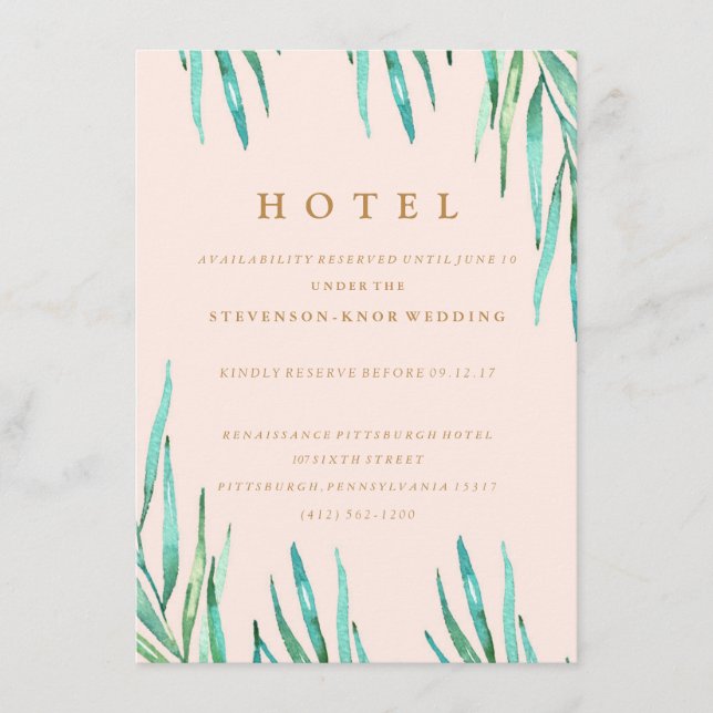 Modern Tropiskt Beach Wedding Hotel Card Tilläggskort (Framsida)