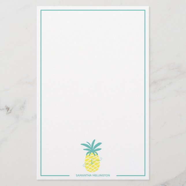 Modern tropiskt, redigerbart ananas monogram namn brevpapper (Framsida)