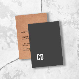 Modern tryckt Kraft Grått White Monogram Visitkort