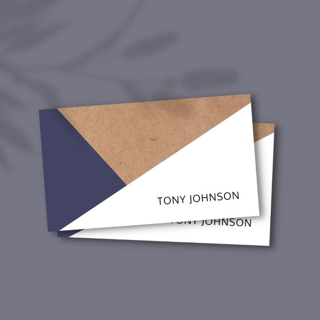 Modern tryckt Kraft Papper Blue White Geometric Visitkort (Skapare uppladdad)