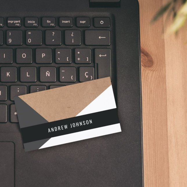 Modern tryckt Kraft Papper Grått White Geometric Visitkort (Skapare uppladdad)