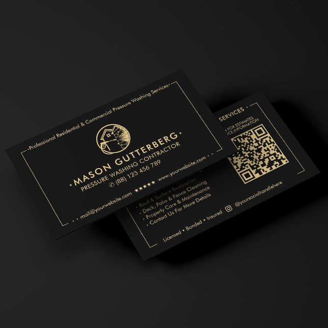 Modern trycktvättare entreprenör svart visitkort (Modern Pressure Washing Contractor Black Business Card
)