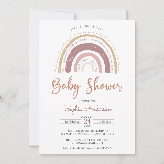 Modern tuggad toning Boho Rainbow Baby Shower Invi Inbjudningar (Framsida)