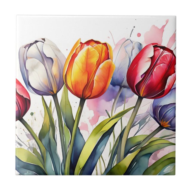 Modern tulip-fetstil, vattenfärg kakelplatta (Framsidan)