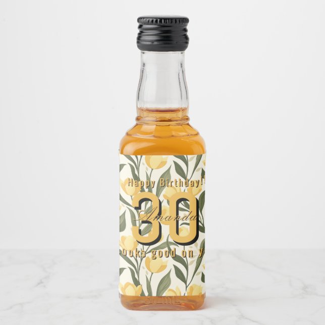 Modern Tulip Floral Her Birthday Spritflaskor Etikett (Framsida)