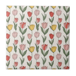 Modern Tulip Floral Pattern Soft Botanical Spring Kakelplatta