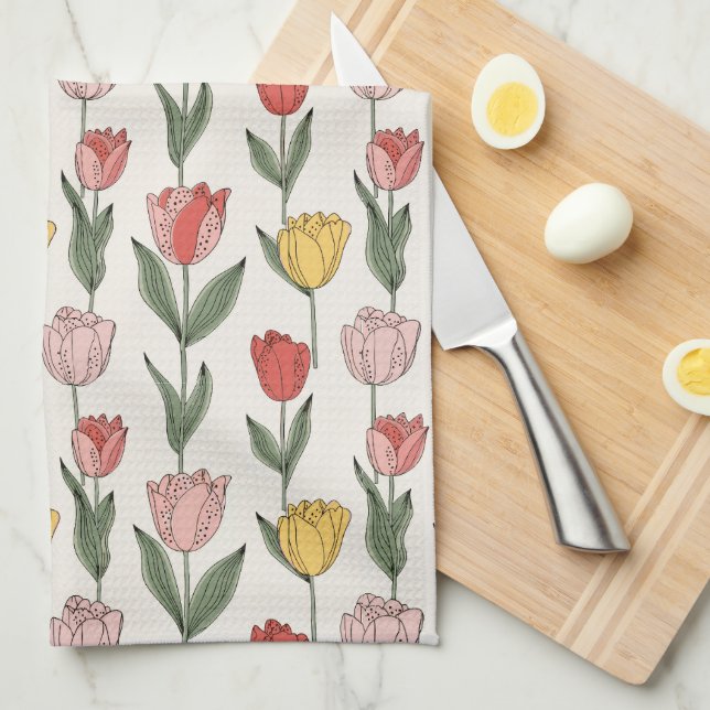 Modern Tulip Floral Pattern Soft Botanical Spring Kökshandduk (Vikt i Fjärdedel)