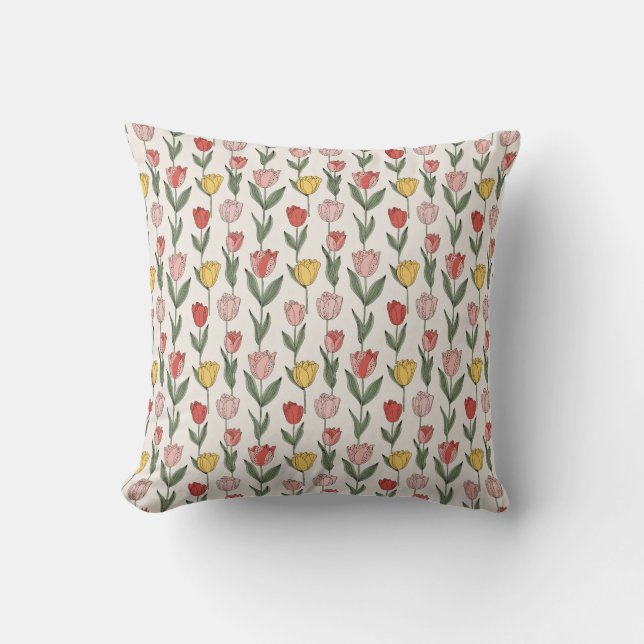 Modern Tulip Floral Pattern Soft Botanical Spring Kudde (Framsida)