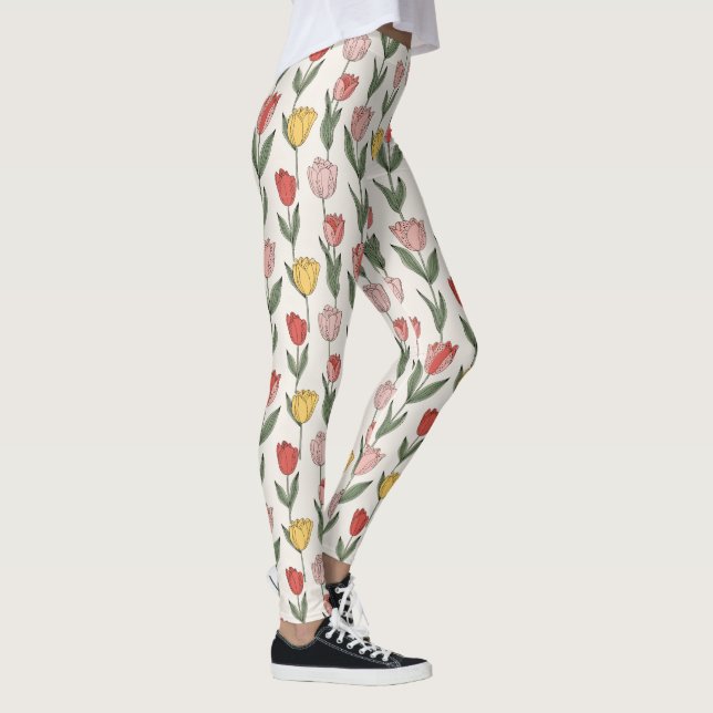 Modern Tulip Floral Pattern Soft Botanical Spring Leggings (Höger)