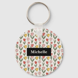 Modern Tulip Floral Pattern Soft Botanical Spring Nyckelring