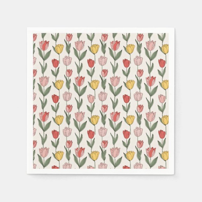 Modern Tulip Floral Pattern Soft Botanical Spring Pappersservett (Framsidan)