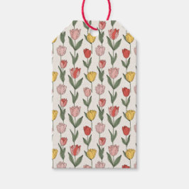 Modern Tulip Floral Pattern Soft Botanical Spring Presentetikett