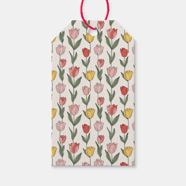 Modern Tulip Floral Pattern Soft Botanical Spring Presentetikett (Framsidan)