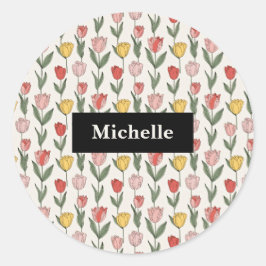 Modern Tulip Floral Pattern Soft Botanical Spring Runt Klistermärke