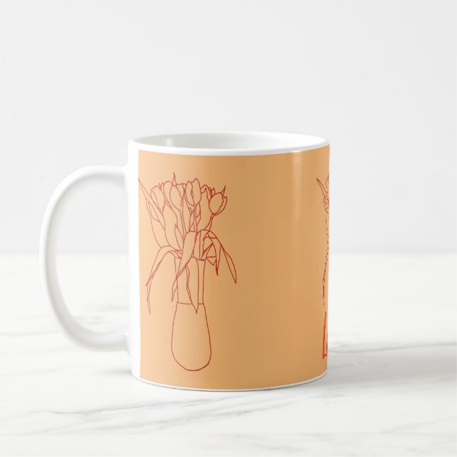 Modern tulip Line Original Illustration för henne Kaffemugg (Vänster)