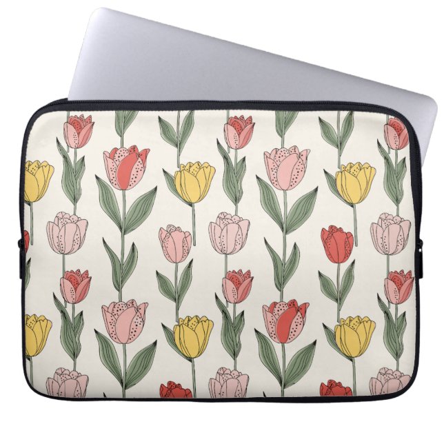Modern Tulpan Blommönster Mjuk Botanisk Vår Laptop Fodral (Framsidan)