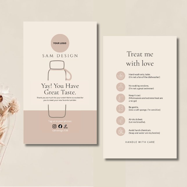 Modern Tumbler Care Card with Barcode and logo Visitkort (Skapare uppladdad)