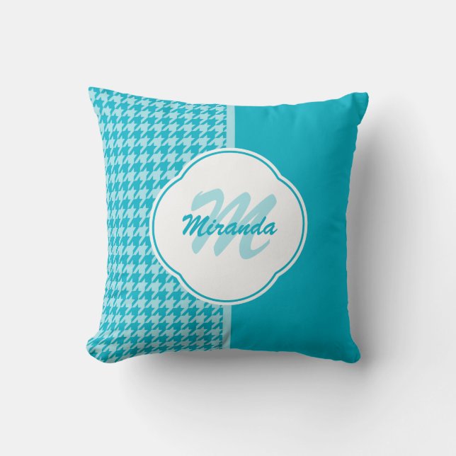 Modern Turcos Houndstooth Monogram och Namn Kudde (Framsida)