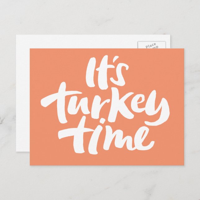 Modern "Turkiet Time"-Thanksgiving - Kalligrafi Helg Vykort (Fram/baksida)