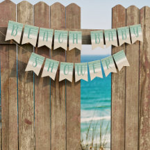 Modern turkos Beach Baby Shower Bunting Flaggor