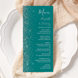 Modern turkos blå silver glitter kant bröllop meny