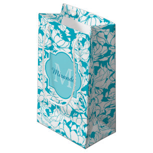Modern turkos Blommigt Girly Monogram med Namn