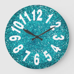 Modern turkos Blue Glitter - stora siffror Stor Klocka
