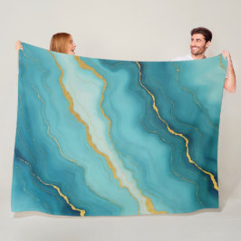Modern turkos Blue Guld Marble Collection Fleecefilt