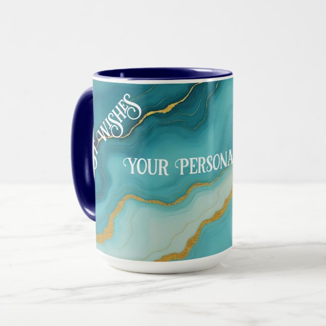 Modern turkos Blue Guld Marble Collection Mugg (Framsida vänster)