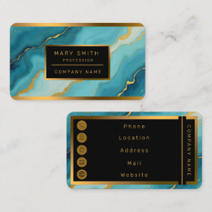 Modern turkos Blue Guld Marble Collection Visitkort