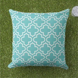 Modern turkos Blue Moroccan Quatrefoil Mönster Kudde