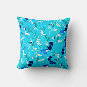 Modern turkos Blue & White-Blommigt, blommande Kudde