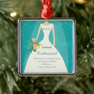 Modern turkos Chartreuse Damask Wedding Julgransprydnad Metall