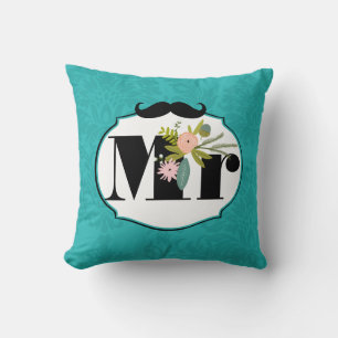 Modern turkos Chartreuse Damask Wedding Kudde