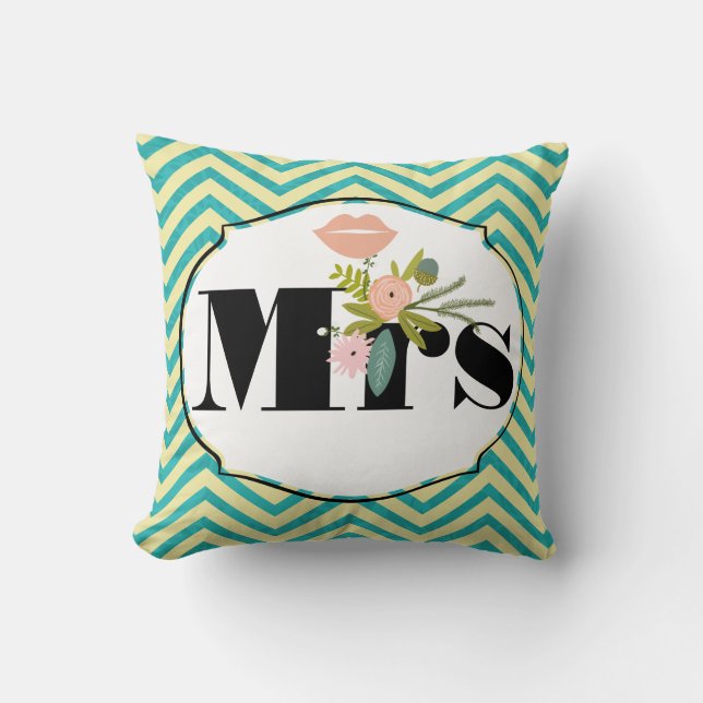 Modern turkos Chartreuse Damask Wedding Kudde (Framsida)