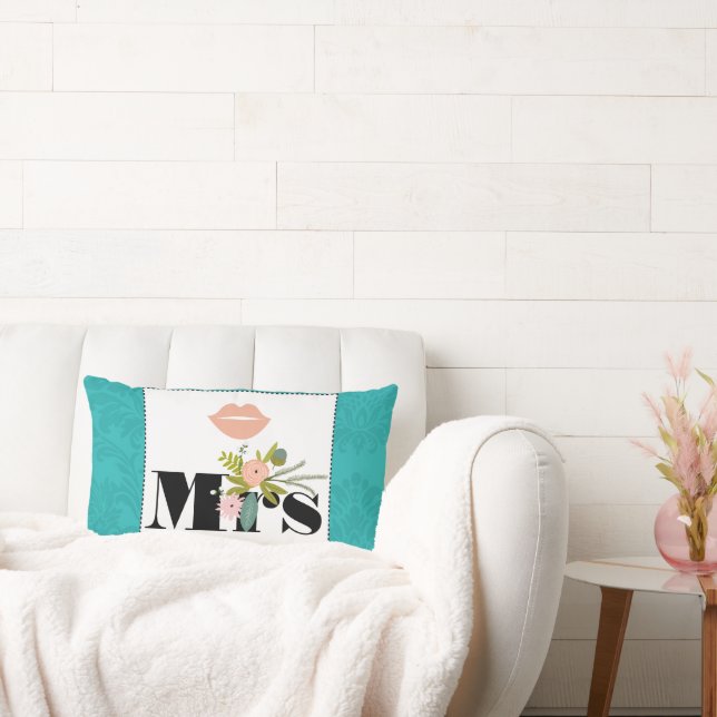 Modern turkos Chartreuse Damask Wedding Lumbarkudde (Soffa)