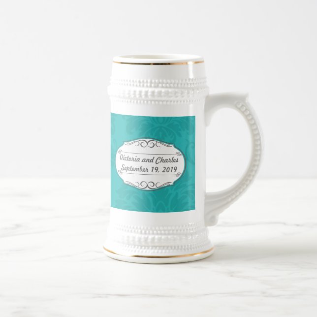 Modern turkos Chartreuse Damask Wedding Sejdel (Höger)