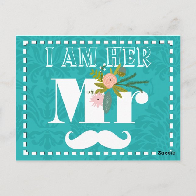 Modern turkos Chartreuse Damask Wedding Vykort (Baksida)