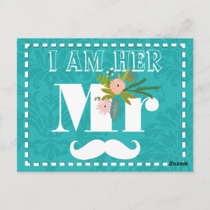 Modern turkos Chartreuse Damask Wedding Vykort