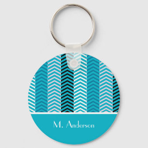 Modern turkos Chevron Rand med Namn Nyckelring