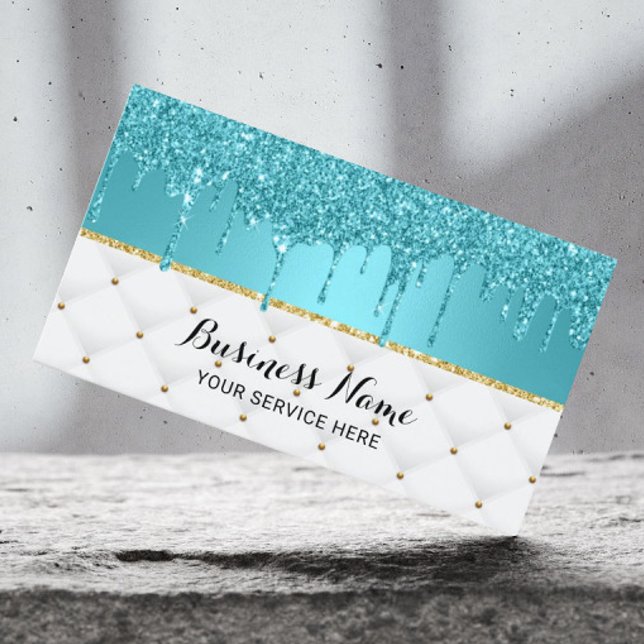 Modern turkos Faux Glitter Drips Luxury Visitkort (Skapare uppladdad)
