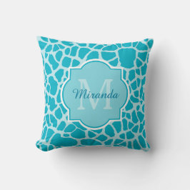 Modern turkos Giraffe Skriv ut Monogram med Namn Kudde