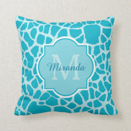 Modern turkos Giraffe Skriv ut Monogram med Namn Kudde