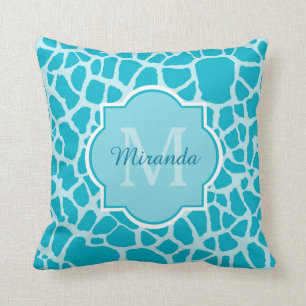 Modern turkos Giraffe Skriv ut Monogram med Namn Kudde