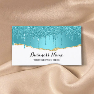 Modern turkos Glitter Drips Abstrakt Guld Teal Visitkort