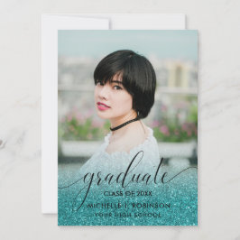 Modern turkos Glitter Ombre Girly Photo Meddelande