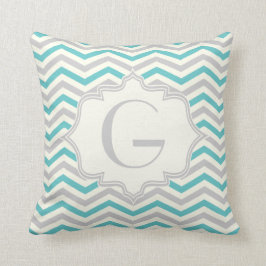 Modern turkos, grått, elfenbenschevron mönster kudde