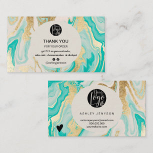 Modern turkos guld marble logotyp order tack visitkort
