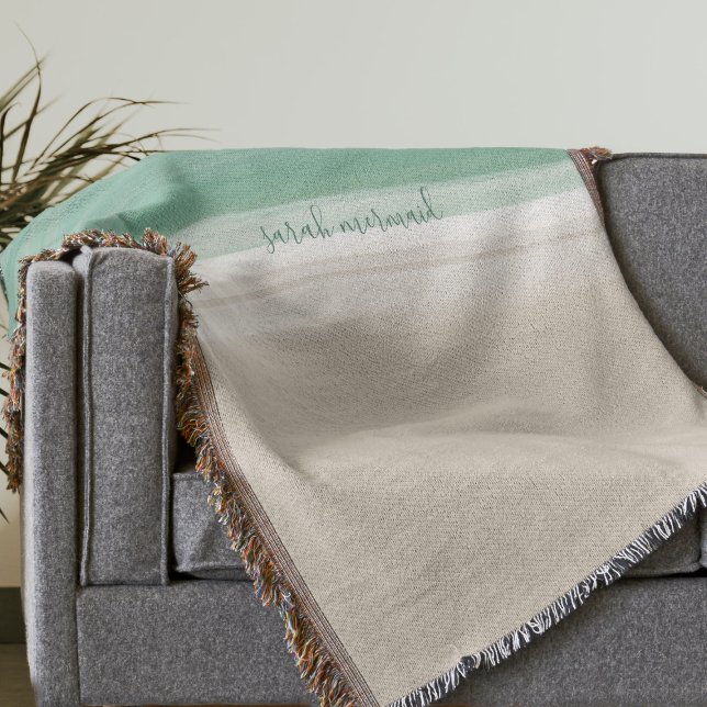 Modern turkos - havsbottentema Throw Blanket Filt (A modern ocean beach theme blanket with space for your name)